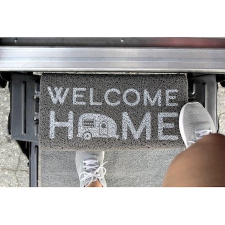 Camco LIFE IS BETTER AT THE CAMPSITE-STEP RUG, PVC SCRUB, 17.5IN X 18IN GRAY, WELCOME HOME 53196